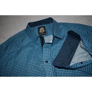 English Laundry Dress Shirt Mens Size XL Stretch Blue Plaids Flip Cuffs